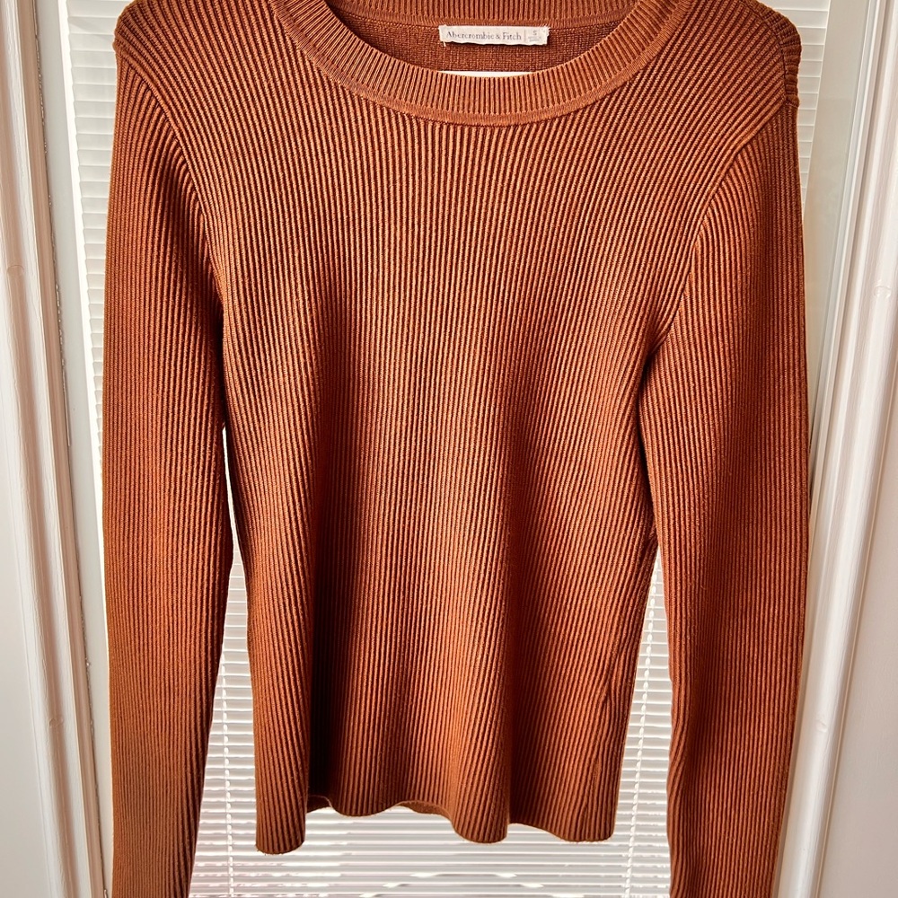 Abercrombie & Fitch Rich Brown Knit Ribbed Crewneck Sweater